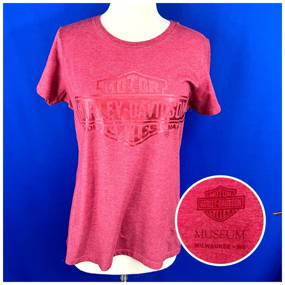 •🏍️ |•HARLEY-DAVIDSON•| Museum Milwaukee Wisconsin Red Short Sleeve Shirt Sz L